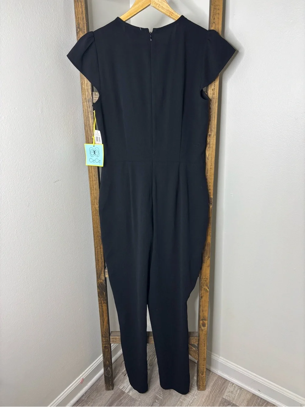 CeCe Black Short Sleeve Wrap Jumpsuit Size 6